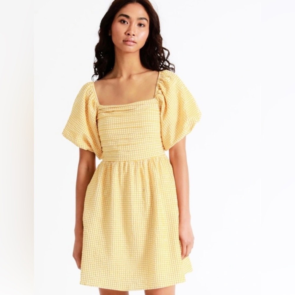 Piper Pleated Bodice Organic Cotton Mini Dress in Mustard Gingham - Picture 3 of 8